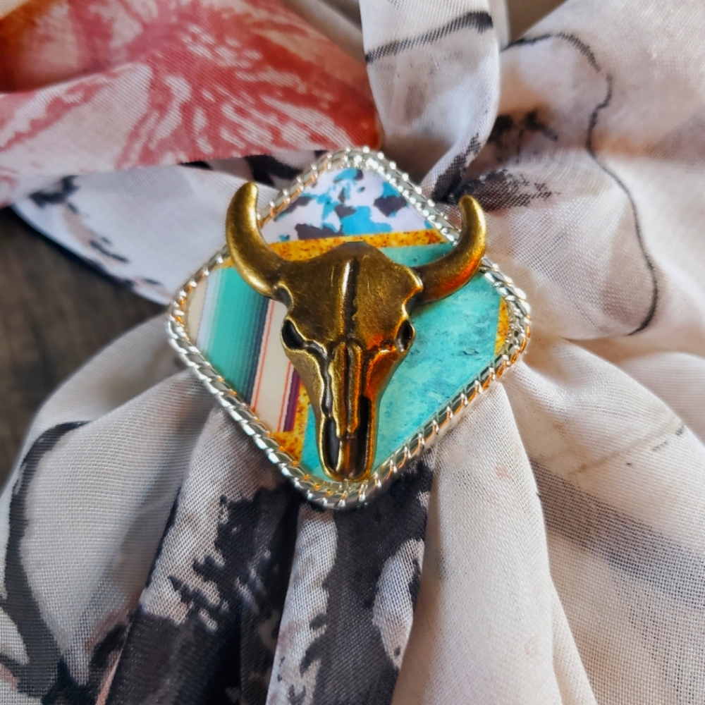 Unique scarf slide, longhorn western scarf slide bling concho, wild rag slides
